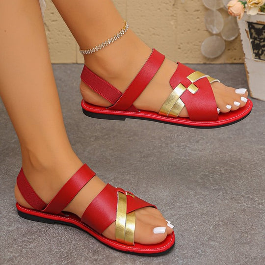 Damen elegante Riemchensandalen mit modischen Metallic-Details EB