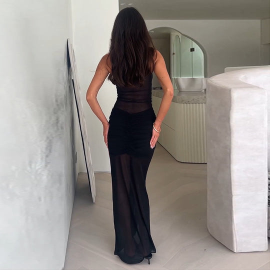 Damen Elegantes Maxikleid mit raffiniertem Drapierungsdesign und hohem Schlitz EB