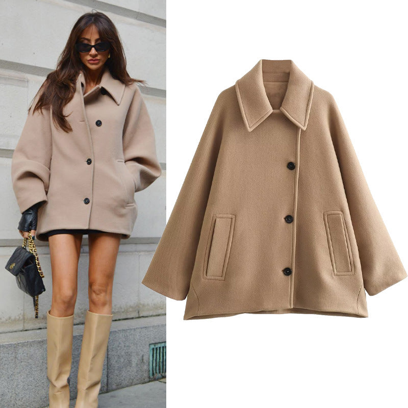 Damen Oversized Wolljacke mit durchgehendem Knopfverschluss und praktischen Taschen EB