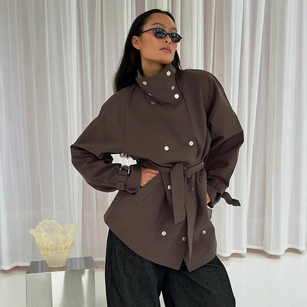 Damen modische Utility-Jacke mit hohem Kragen und praktischen Taschen EB