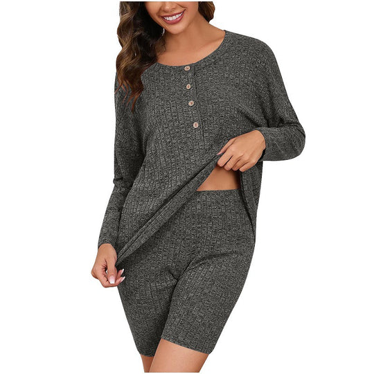 Damen Sportliches Kurzarm Set mit praktischen Knopfdetails und elastischem Bund EB
