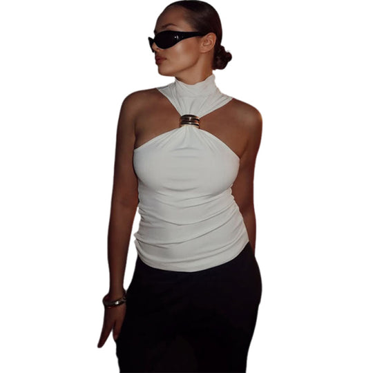 Damen elegantes Top mit hohem Kragen und schlichtem Design EB