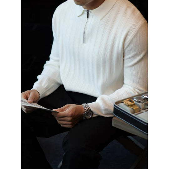 Herren Strickpullover mit Kragen und praktischem Reißverschluss EB