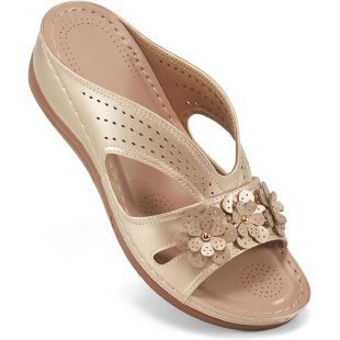 Damen nan komfortable Keilsandalette mit floralem Zierbesatz und gepolstertem Fußbett EB