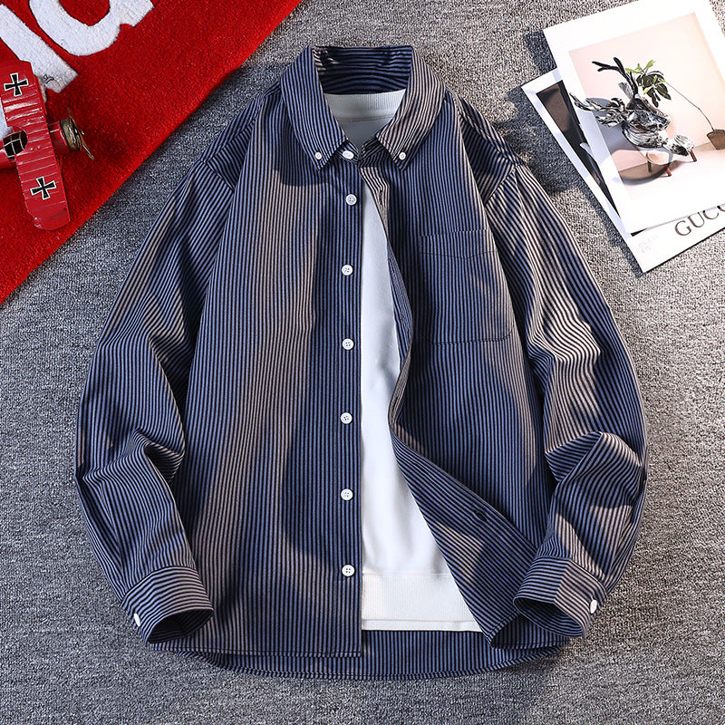 Herren nan gestreifte Overshirt Hemdjacke aus Baumwollmischung mit Brusttasche EB