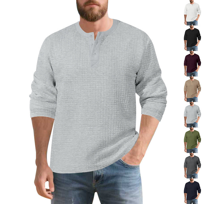 Herren Elegantes Langarmshirt mit Knopfleiste und strukturiertem Stoff EB