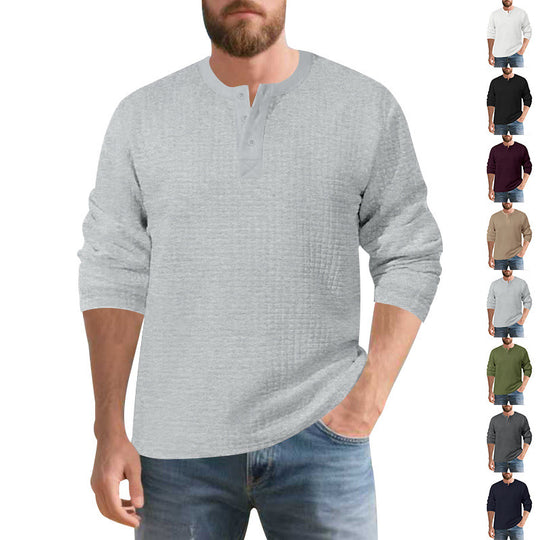 Herren Elegantes Langarmshirt mit Knopfleiste und strukturiertem Stoff EB