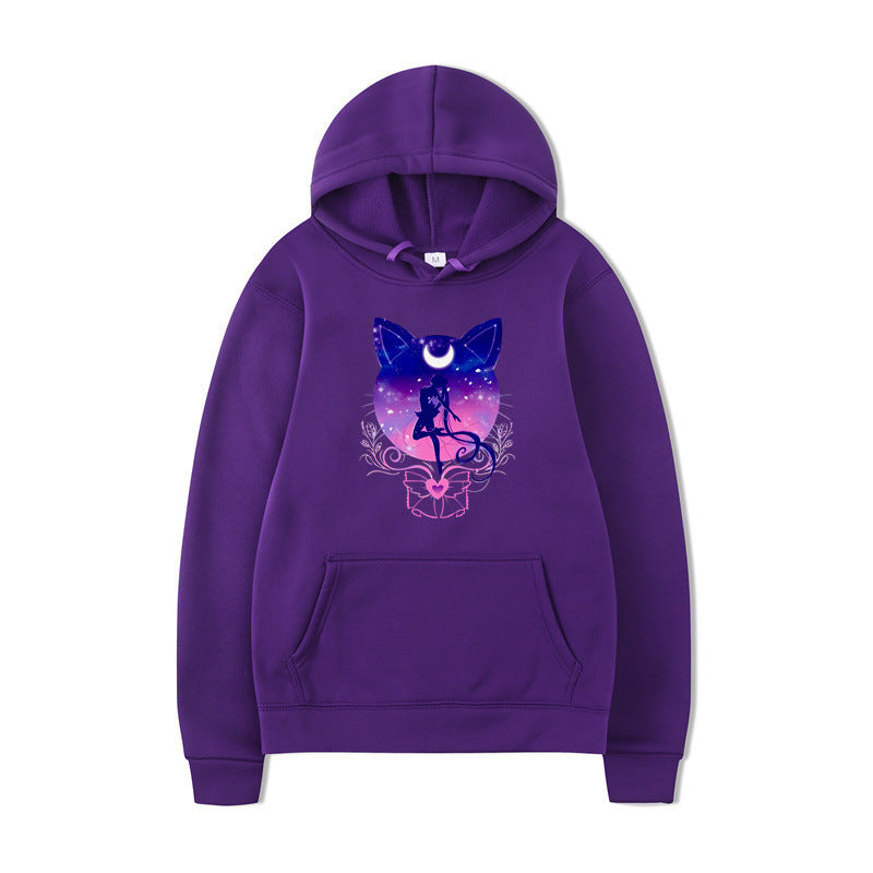 Damen Kapuzenpullover mit künstlerischem Katzenmotiv und bequemer Passform EB