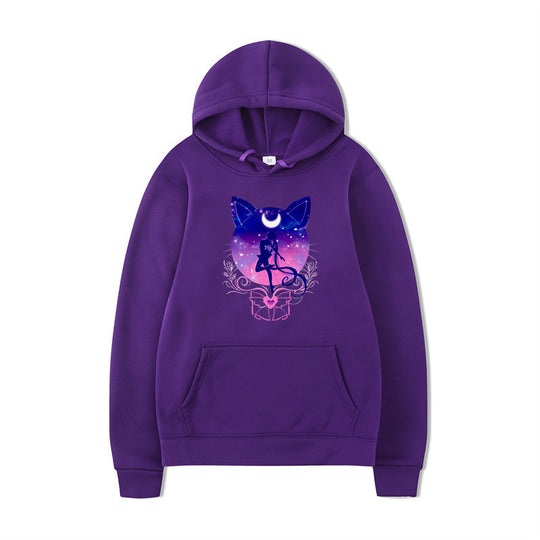Damen Kapuzenpullover mit künstlerischem Katzenmotiv und bequemer Passform EB