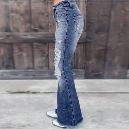 Damen Flared Jeans mit distressed Akzenten EB