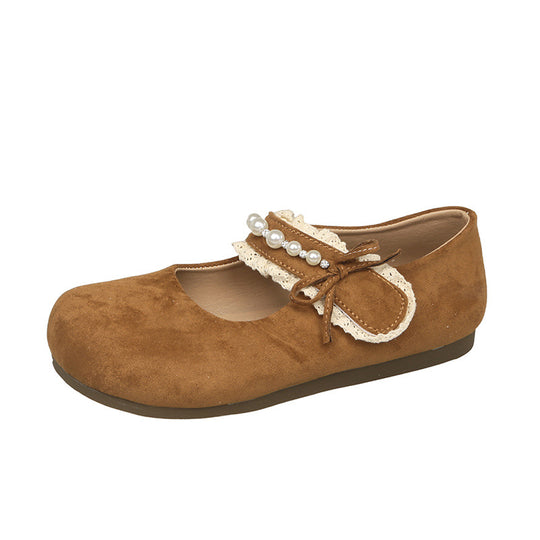Damen Ballerina mit elegantem Schleifenverzierung und hochwertiger Plüschoberfläche EB