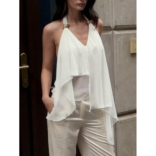 Damen Chiffonoberteil mit asymmetrischem Schnitt und Glanzdetails EB