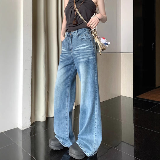 Damen Weitgeschnittene Denim-Hose mit modischem Vintage-Design EB