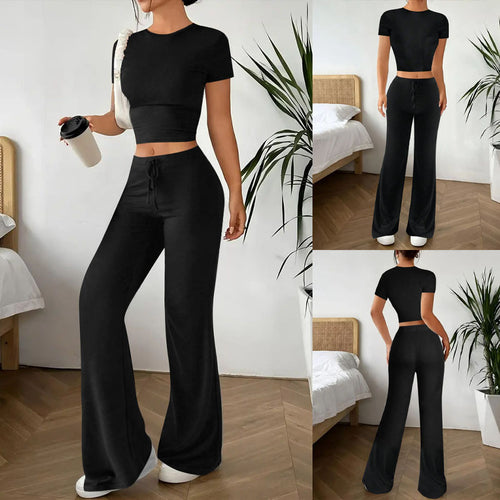 Damen Lässiges Lounge-Set mit Crop-Oberteil und weitem Schnitt EB