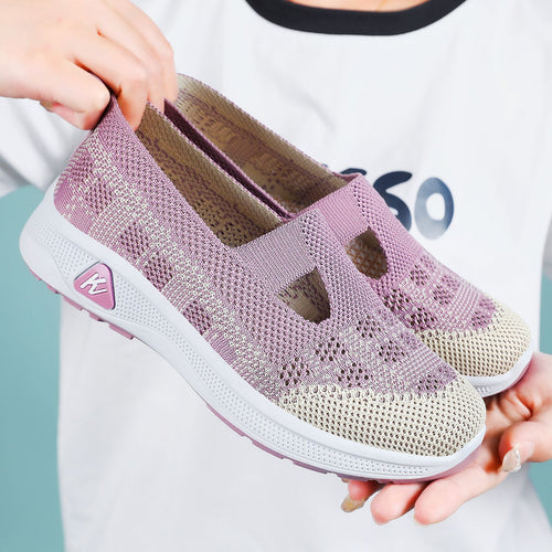 Damen Bequeme Strick-Slide-Sneakers mit elastischer Riemen EB