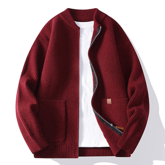 Herren nan gerippte Strickjacke mit durchgehendem Reißverschluss und aufgesetzten Taschen EB