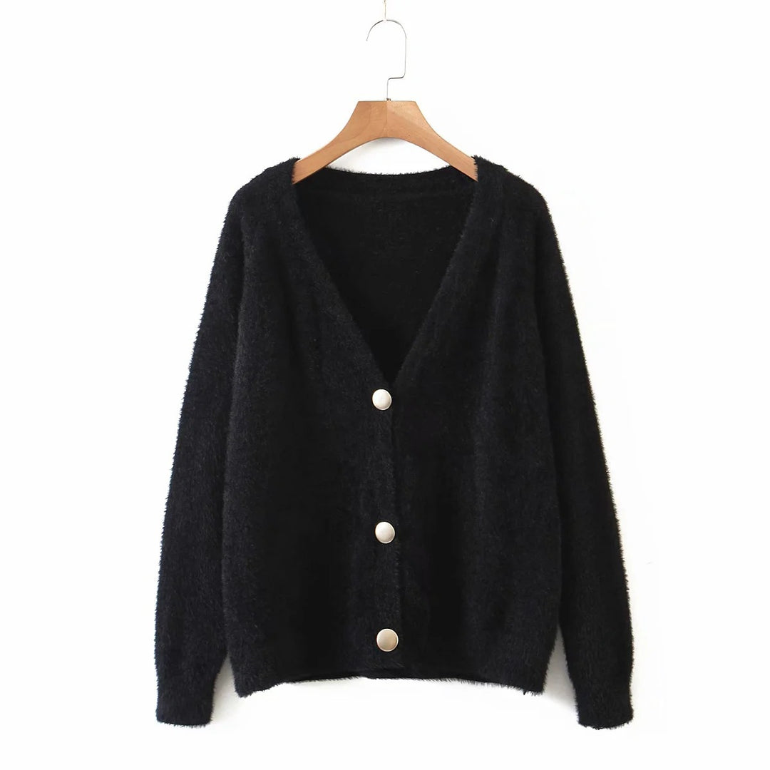 Damen Kuschelige Strickjacke mit Knopfdetails und weit geschnittenem Design EB