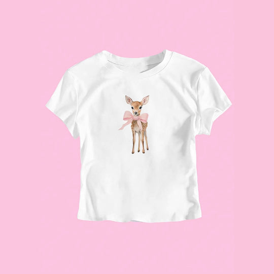 Damen T-Shirt mit süßem Reh-Motiv und farbenfrohem Aufdruck EB