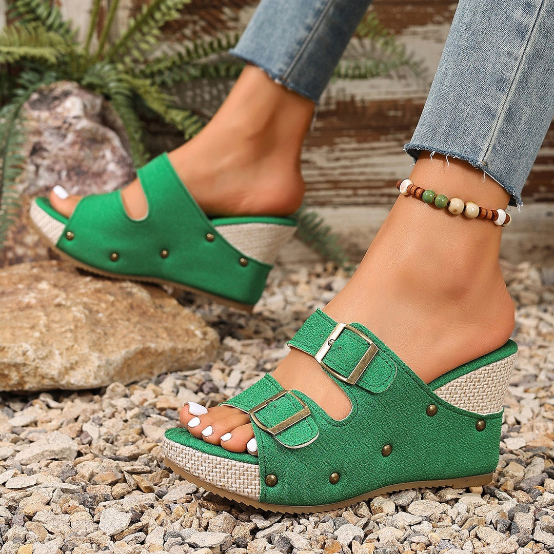Damen Wedge-Pantoletten mit verstellbaren Riemen und modischem Design EB