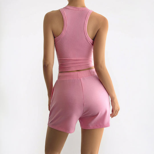Damen Sportliches Crop-Top mit Shorts Set EB