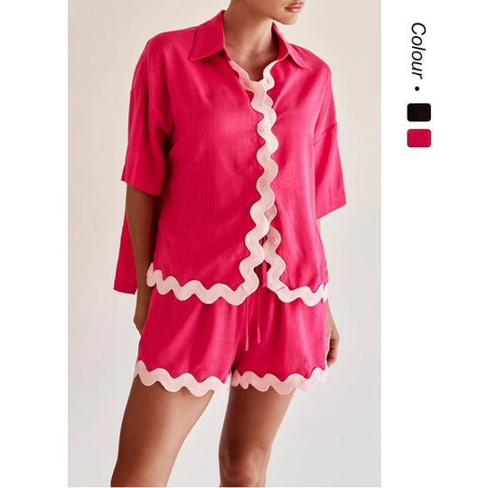 Damen Freizeit Set mit stylischem Kurzarm-Hemd und lässigen Shorts EB
