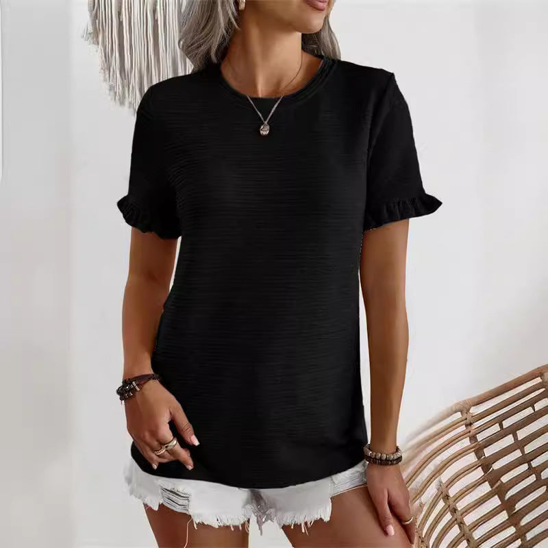 Damen Trendiges T-Shirt mit Rüschendetails und strukturierter Oberfläche EB