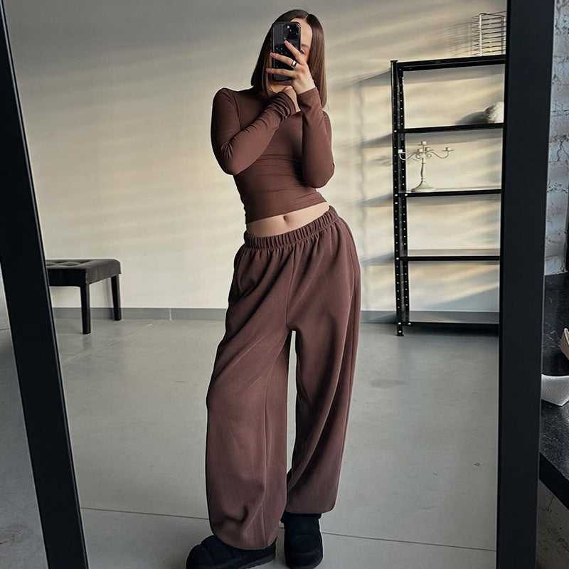Damen lässiges Langarm-Top und weite Hose Set EB