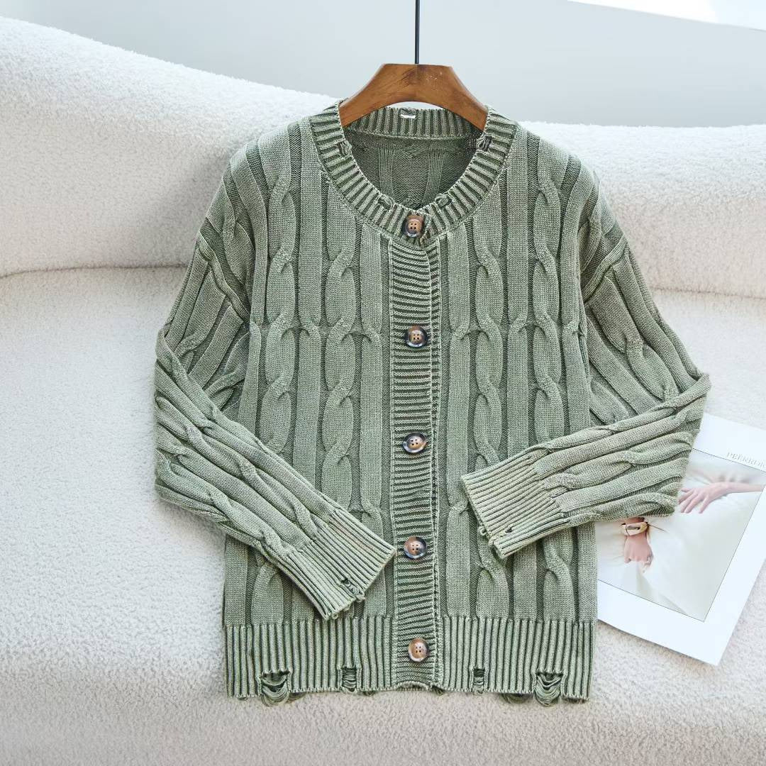 Damen Strickjacke mit tiefem V-Ausschnitt und handgearbeiteten Details EB