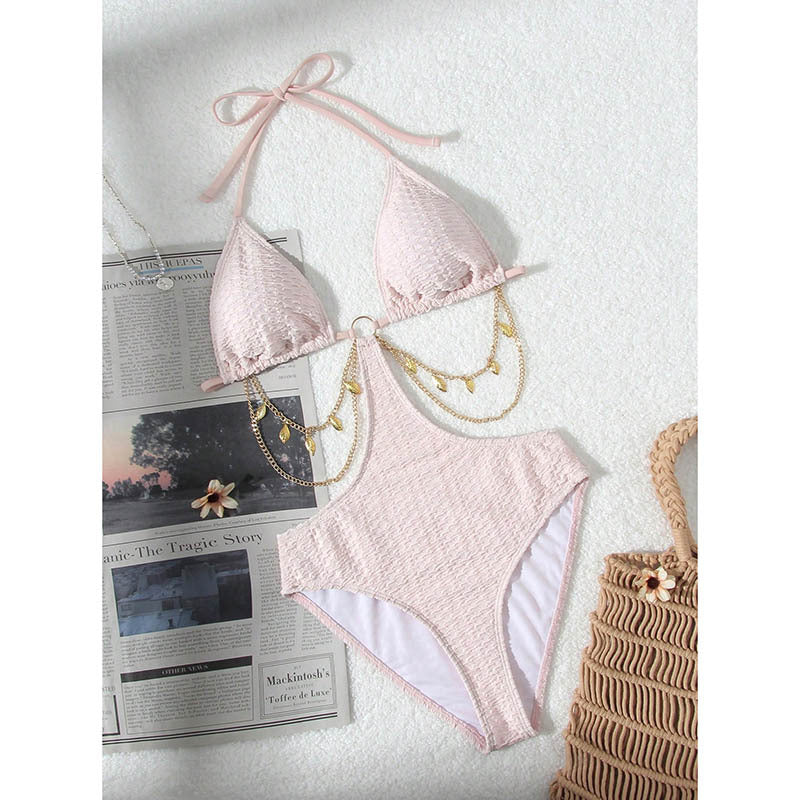 Damen Triangel-Bikini mit modischem Kettenakzent und verstellbaren Trägern EB