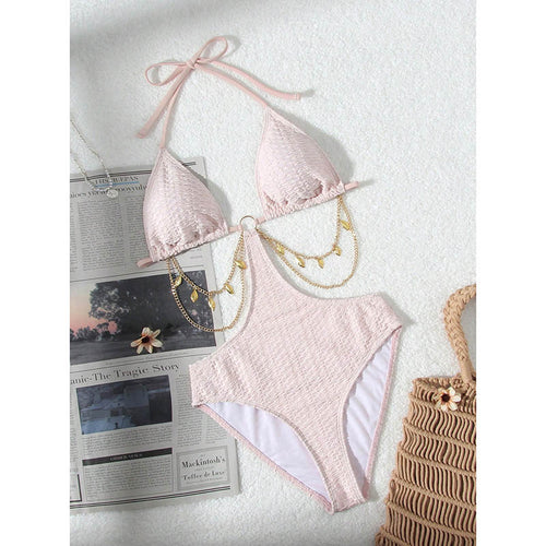 Damen Triangel-Bikini mit modischem Kettenakzent und verstellbaren Trägern EB