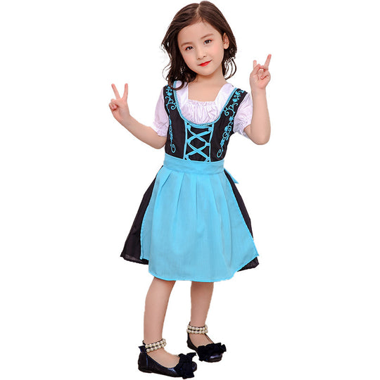 Damen nan traditionelles Kinderdirndlkleid mit geschnürtem Mieder, bestickten Details und abnehmbarer Schürze EB