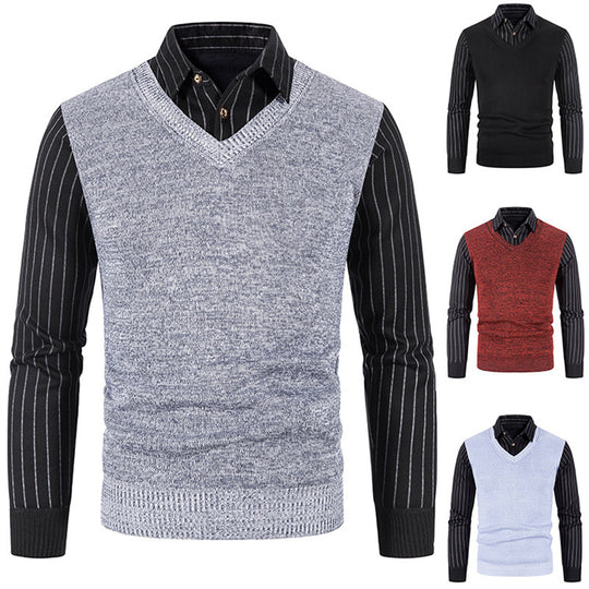 Herren Strickpullover mit V-Ausschnitt und kontrastierenden Ärmeln EB