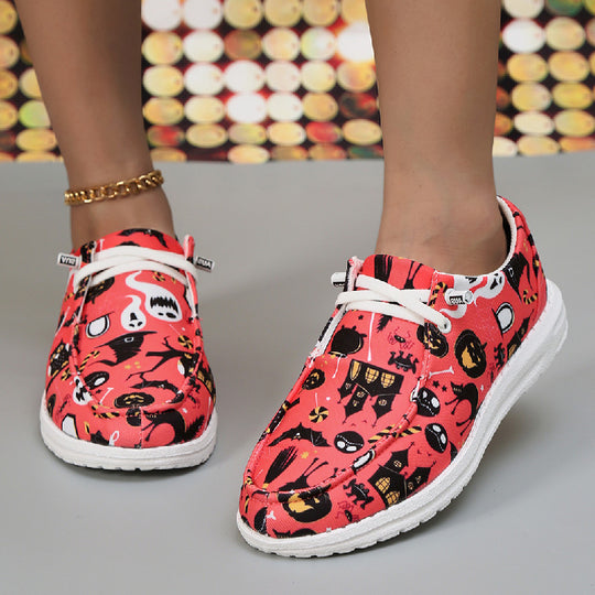 Damen Atmungsaktive Freizeitsneaker mit lustigem Halloween-Motiv Heidi-Mode
