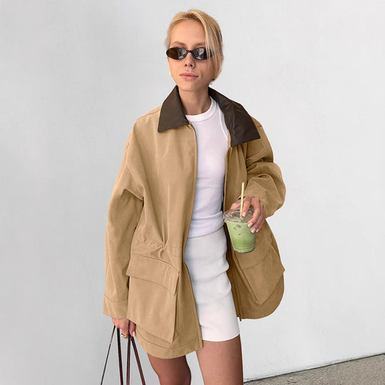 Damen Übergangsjacke im lässigen Oversized-Schnitt mit kontrastierendem Kragen EB