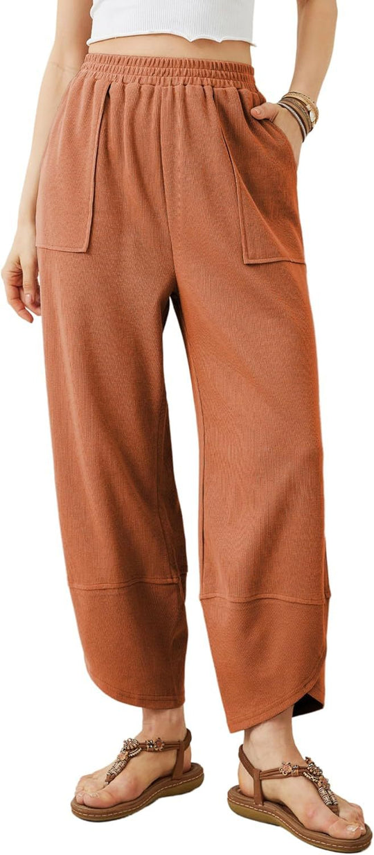 Damen weit geschnittene Freizeithose mit elastischem Bund und praktischen Taschen EB