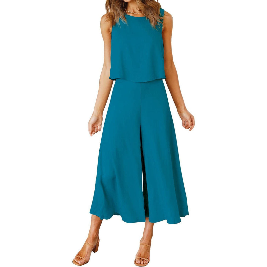 Damen Luftiger Jumpsuit mit Schwingendem Bein und Ärmellosem Design EB