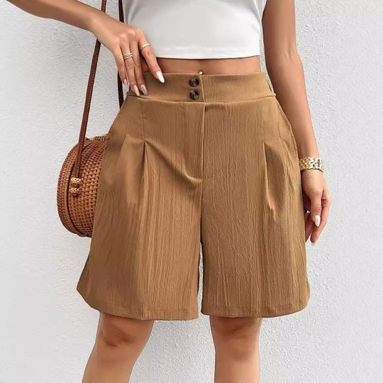 Damen Elegante Shorts mit Knopfverschluss und faltigem Design EB