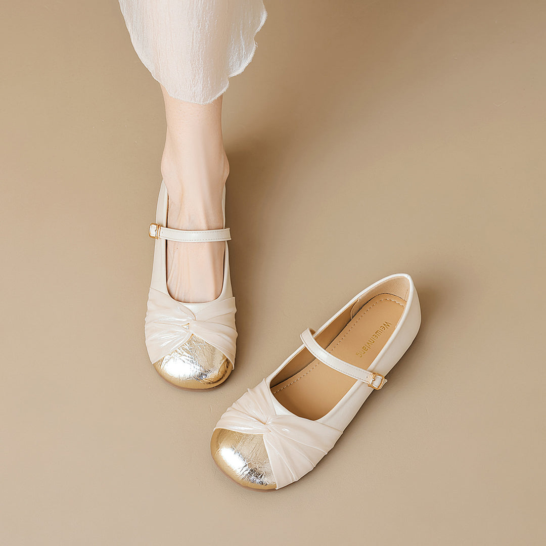 Damen Ballerinas mit schimmerndem Metalleffekt und elegantem Riemchen EB