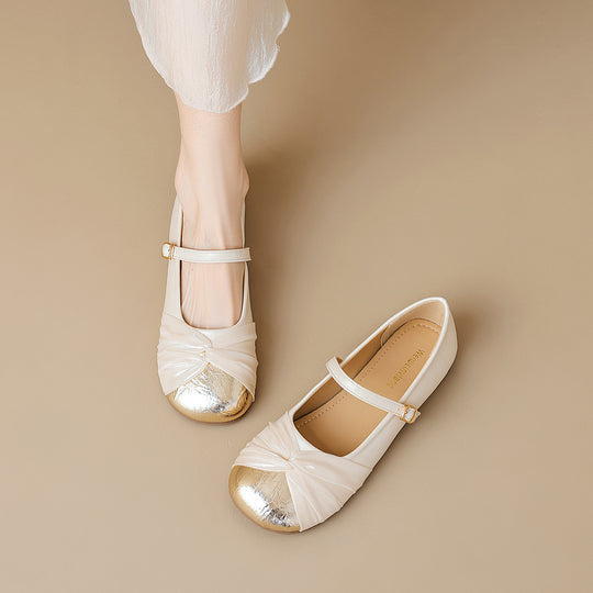 Damen Ballerinas mit schimmerndem Metalleffekt und elegantem Riemchen EB