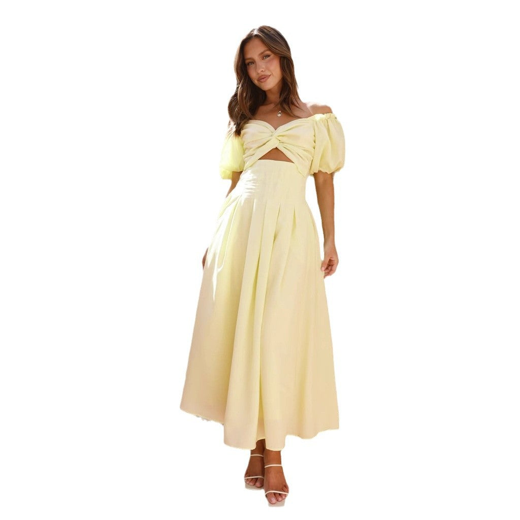Damen Maxi-Kleid mit gewickeltem Oberteil und schwingendem Rock EB