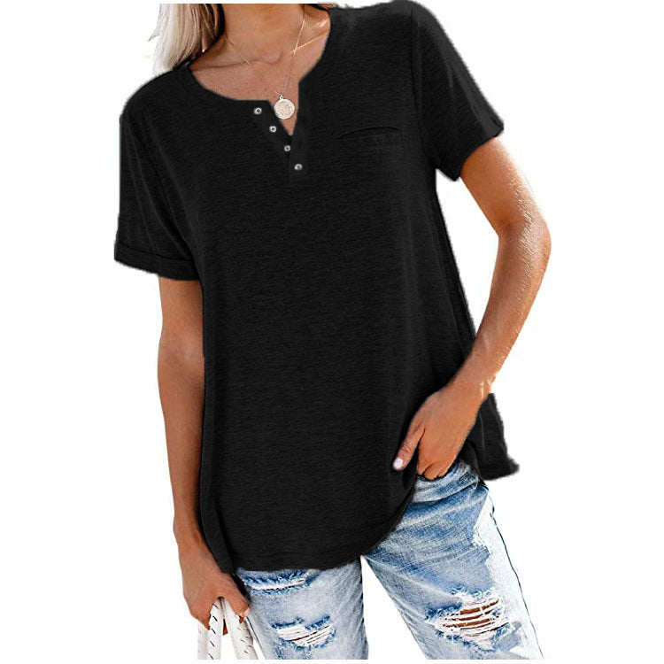 Damen hochwertiges T-Shirt mit Knopfdetail und lockerem Schnitt EB