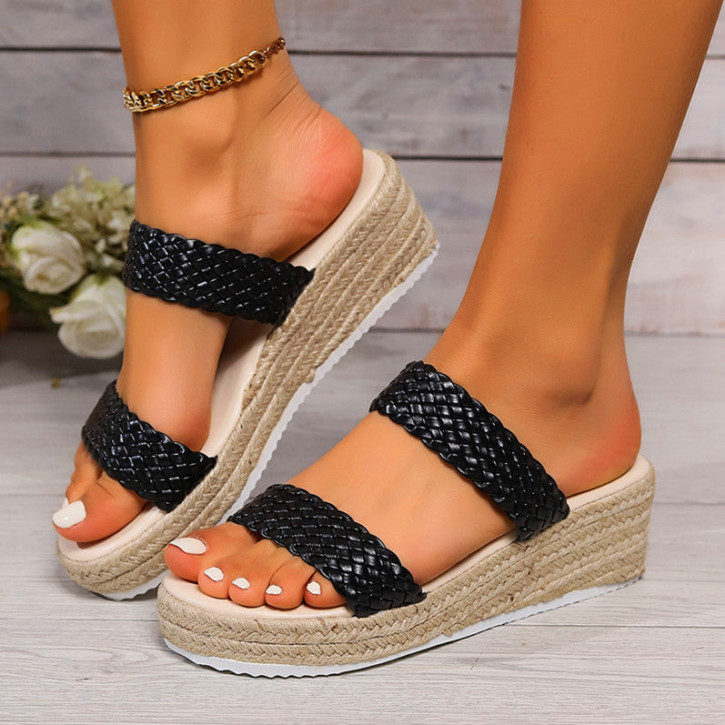 Damen Wedge-Sandalen mit geflochtenem Riemendesign und komfortablem Fußbett EB