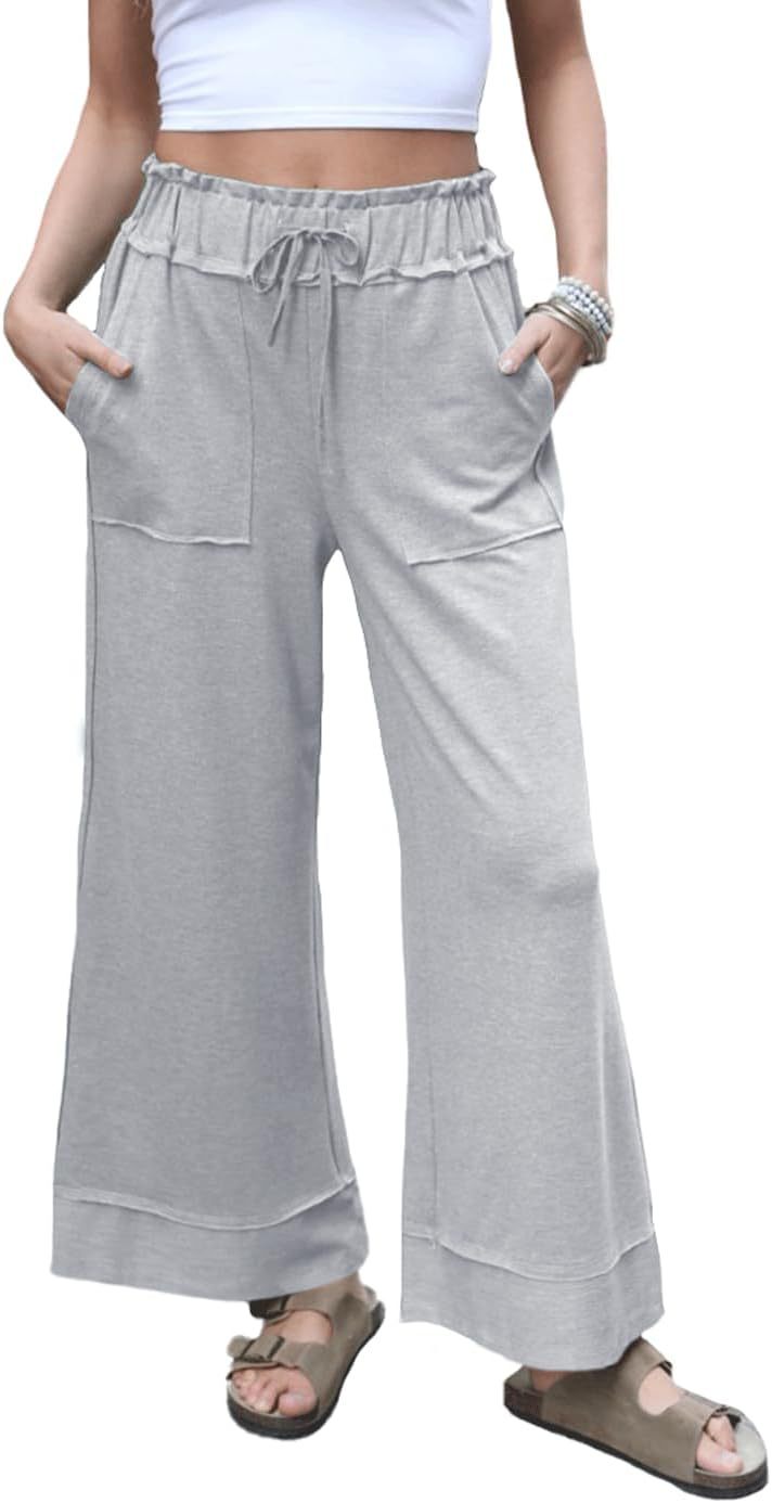 Damen Modische Palazzo-Hose mit elastischem Bund und praktischen Taschen EB