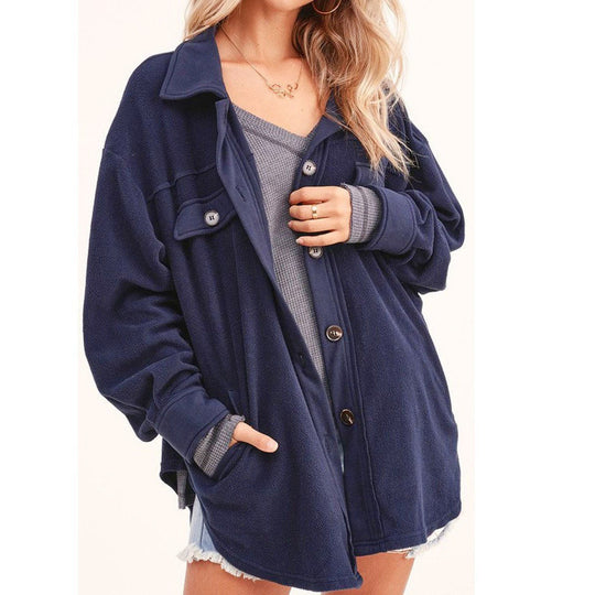 Damen lässige Overshirtjacke aus weichem Fleece EB