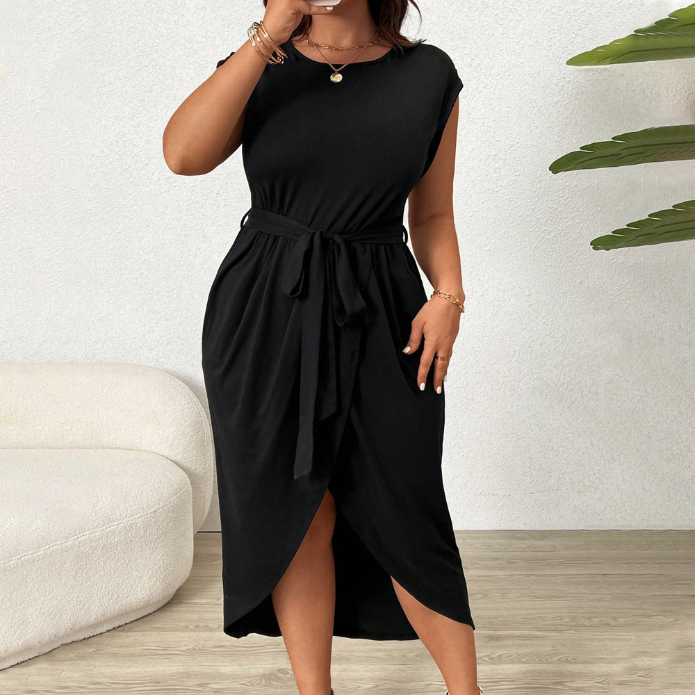 Damen Wickelkleid mit Taillengürtel und elegantem Schlitz EB