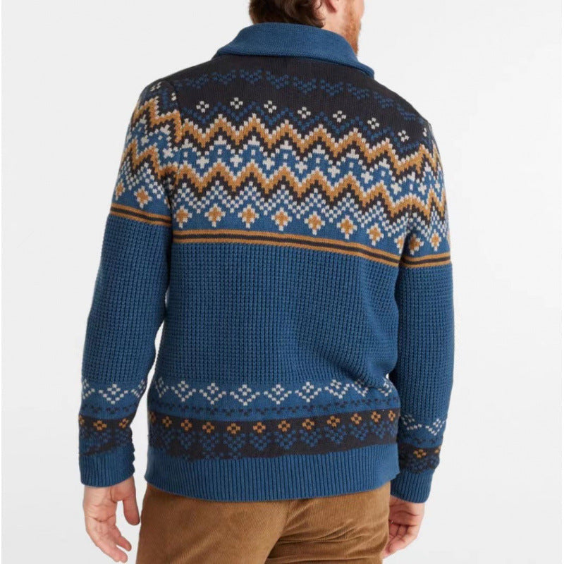 Herren Strickjacke mit traditionellem Norweger-Muster und großen Taschen EB