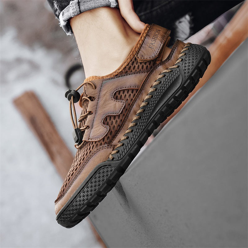 Damen Komfortable Mesh-Lederschuhe mit Schnellverschluss EB