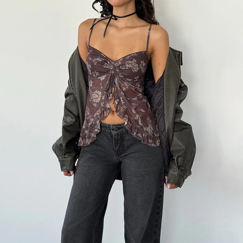 Damen Nostalgiisches Karo-Trägertop mit Rüschendetails EB