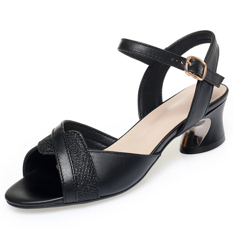 Damen Elegante Absatzsandalen mit modischem Glitzerakzent und komfortablem Riemen EB