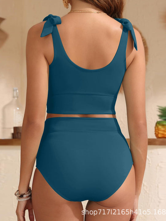 Damen Hochtailliertes Bikini-Set mit knotenverziertem Oberteil EB